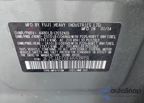2014 Subaru Forester 2.5I Premium from USA, damaged, VIN JF2SJAEC0EH553918